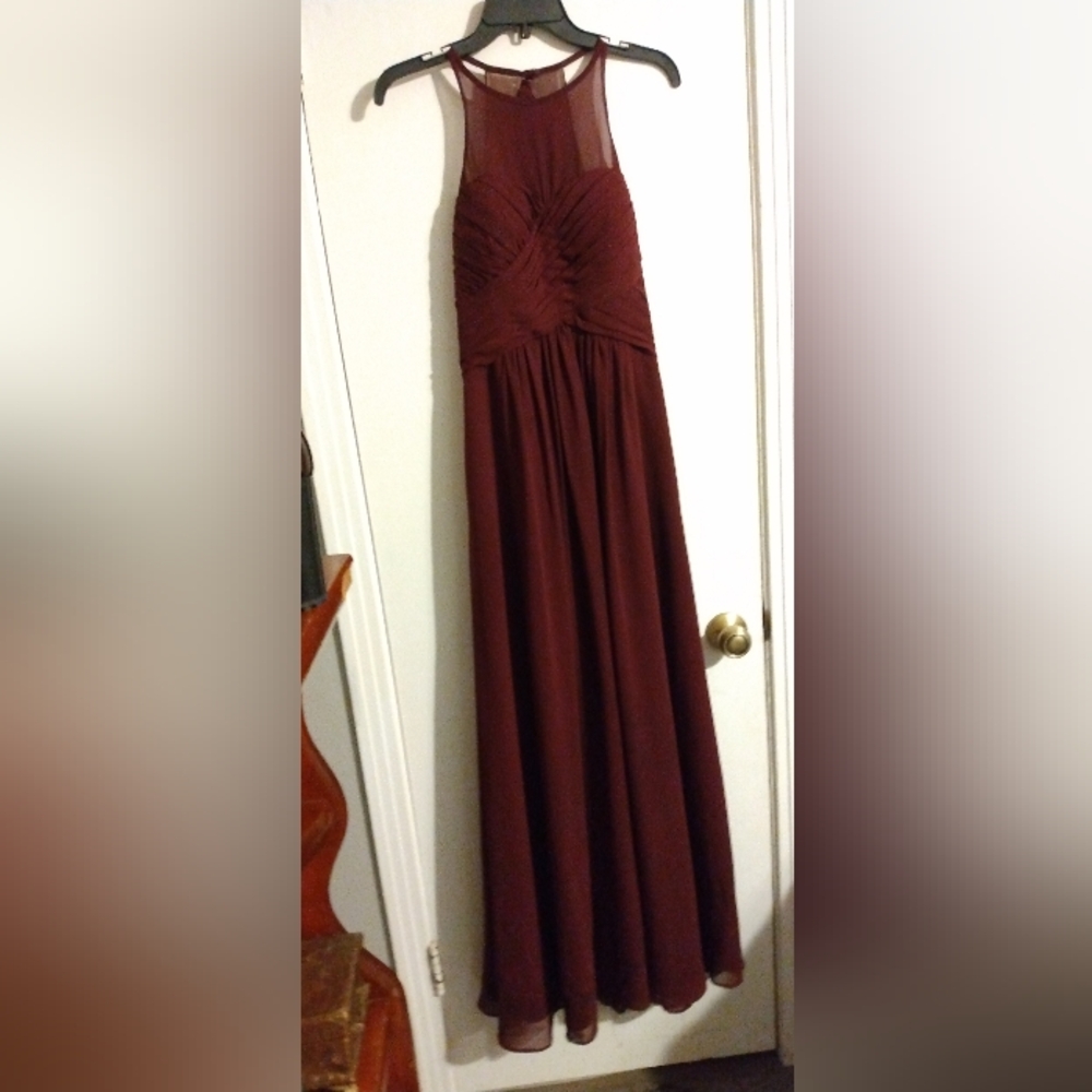 BURGUNDY / Wine  Bow tie Ruched A-line Gown for Prom or Bridesmaid